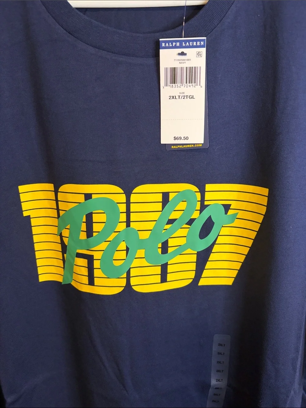 Polo by Ralph Lauren Navy Tee with Yellow '1967' and Green Pony Size 2XLT NWT